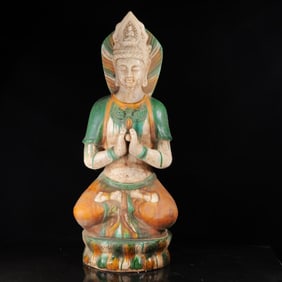 An Exquisite Tang Tri-Color Glazed Pottery Character and Story Pattern Ornament