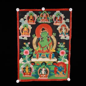 A Rare Brocade Painted Color Statue of Tara Tangka