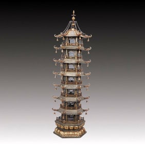 A Rare Gilt Silver Pagoda