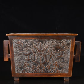 A Rare Bronze Auspicious Cloud and Dragon Pattern Double-Ears Censer