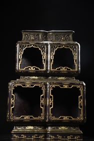 A Huge Carved Lacquer Painted Gold Flower Pattern Curio Shelf