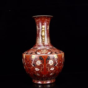 A Rare Enamel Painted Gold Flower Pattern Double-Ears Vase