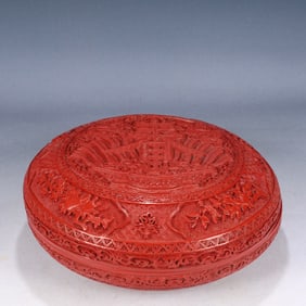 An Exquisite Carved Red Lacquer Flower and Dragon Pattern Cover Box