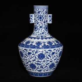 A Huge Blue and White Lotus Pattern Double-Ears Vase