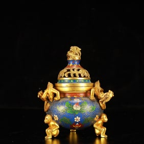 An Exquisite Cloisonne Flower Pattern Dragon-Ears Monkey-Legs Censer