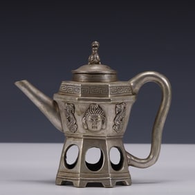 An Exquisite Silver-plated Buddha Statue Pattern Ewer