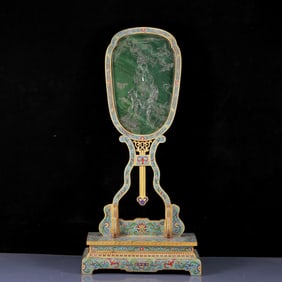 A Huge Cloisonne Inlaid Jasper Figure Pattern Table Screen