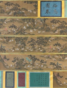 A Chinese Hand Scroll Ink Painting of Figure Riding Horse on Silk