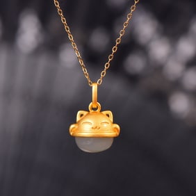 An Exquisite Sterling Silver-Gold Plated Inlay White Jade Necklace