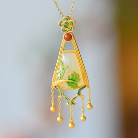 An Exquisite Sterling Silver-Gold Plated Inlaid White Jade Pendant