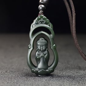 An Exquisite Cyan jade Buddha Statue Pendant