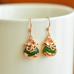 A Pair of Exquisite Sterling Silver-Gold Plated Inlaid Jasper Earrings