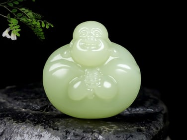 An Exquisite White Jade Statue of Maitreya Buddha Pendant