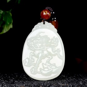 An Exquisite White Jade Kylin Pattern Pendant