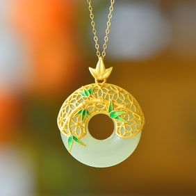 An Exquisite Sterling Silver-Gold Plated Inlaid White Jade Enamel Pendant