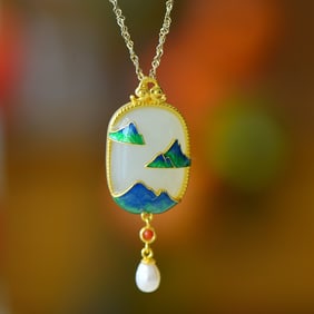 An Exquisite Sterling Silver-Gold Plated Inlaid White Jade Pendant