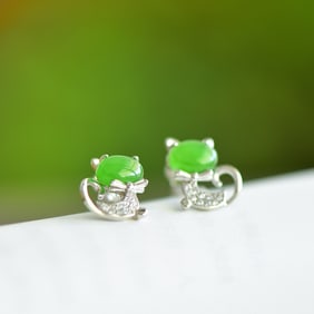 A Pair of Exquisite Sterling Silver-Gold Plated Inlaid Jasper Earrings,Inlaid Diamond