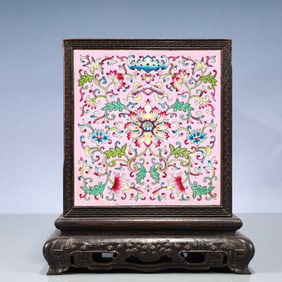 An Exquisite Zitanwood Inlaid Painted Enamel Lotus Pattern Seal Box