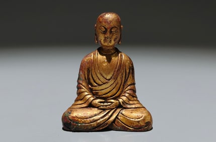 A Solemn Gilt Bronze Buddha Statue,With Inscription