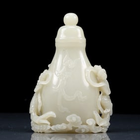 An Exquisite White Jade Figure Pattern Vase with Cover