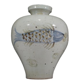 An Elaborate Blue And White Copper-Red 'Fish' Korean Jar