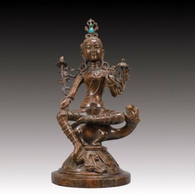 A Rare Eaglewood Inlaid Gems Statue of Tara