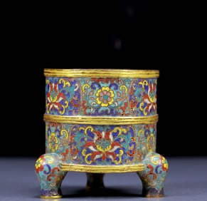 An Exquisite Cloisonne Flower Pattern Tripod Censer