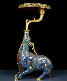 An exquisite cloisonné deer-shaped ornament with lotus pattern