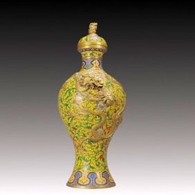 A Huge Cloisonne Lotus and Dragon Pattern Bottle