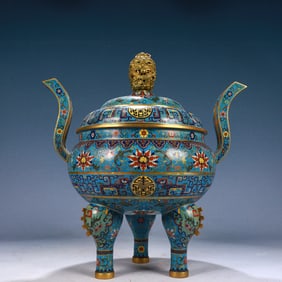 A Huge Cloisonne Lotus Pattern Double-Ears and Tripod Censer