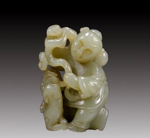An Exquisite Greenish Jade Figure Ornament