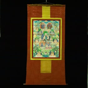 A Rare Brocade Painted Color Statue of Guru Tangka