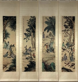 A Set of Chinese Vertical Scroll Ink Painting of Character and Story on Paper,Fu Baoshi