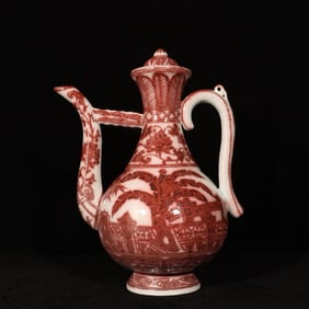 An Exquisite Underglaze-Red Lotus and Banana Leaf Pattern Ewer
