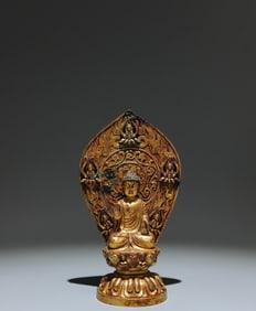 A Solemn Gilt Bronze Statue of Sakyamuni,With Inscription
