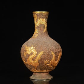 An Exquisite Gilt Silver Dragon Pattern Vase