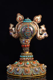 A Rare Crystal Inlaid Gems and Dzi Bead Ornament
