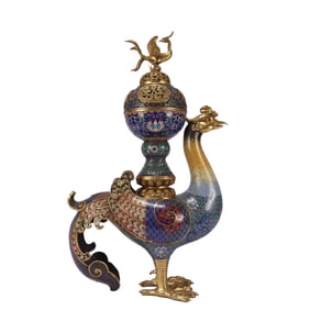 A Huge Cloisonne Lotus Pattern Phoenix-Shaped Censer,With Phoenix Cover