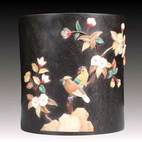 An Exquisite Eaglewood Flower and Bird Pattern Brush Pot