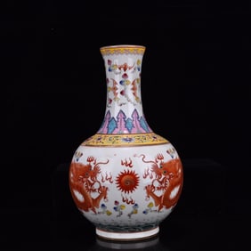 A Rare Enamel Iron-Red Glazed Painted Gold Auspicious Cloud and Dragon Pattern Vase