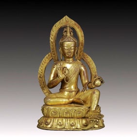 A Solemn Gilt Bronze Statue of Bodhisattva ,With Inscription