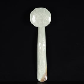 A Rare White Jade Flower Pattern Ruyi