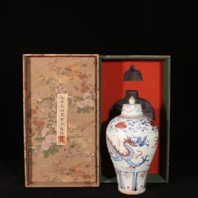 A Rare Blue and White Underglaze-Red Auspicious Cloud and Dragon Pattern Bottle