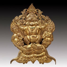A Solemn Gilt Bronze Statue of Vajra,Inlaid Turquoise