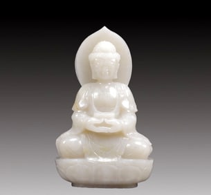 An Exquisite White Jade Statue of Sakyamuni Ornament