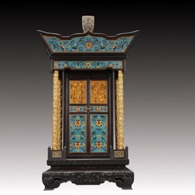 A Exquisite Zitanwood Inlaid Cloisonne Lotus Pattern Dragon Pattern Buddhist niche