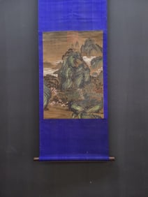A Chinese Vertical Scroll Ink Painting of Landscape on Silk,Guan Tong