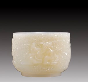 An Exquisite White Jade Character and Story Pattern Cup