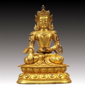 An Excellent Gilt-Bronze Figure Of Longevity Buddha