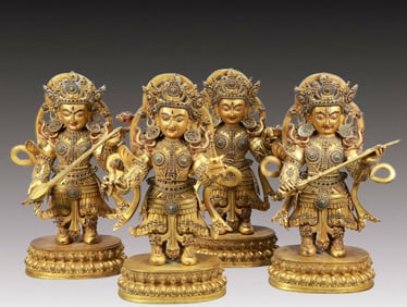 A Set of Solemn Gilt Bronze Statue of Heavenly Kings